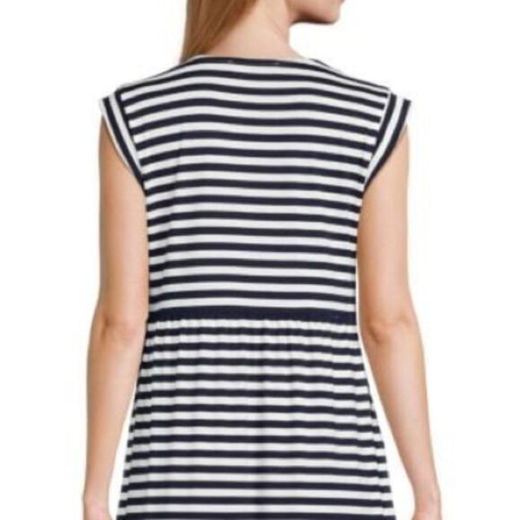 Tommy Hilfiger L White Navy Sky Captain Knit V-Neck Sleeveless Midi Dress - Picture 4 of 12